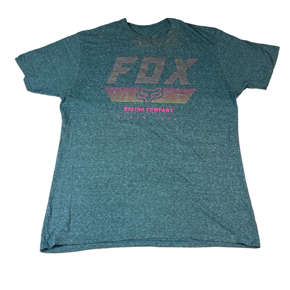 Fox Racing Company Since 1974 T Shirt Mens Blue Green Graphic Tee Size M
